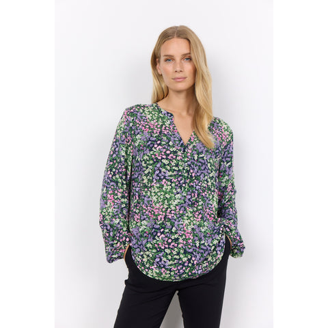 Lavender Pink and Green Floral Blouse