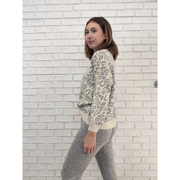 Cream and Grey Leopard Sweater