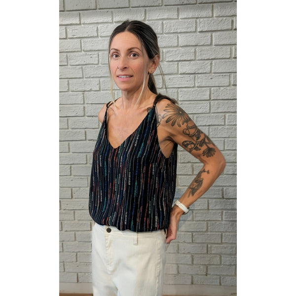 Black Stripe Chiffon Tank