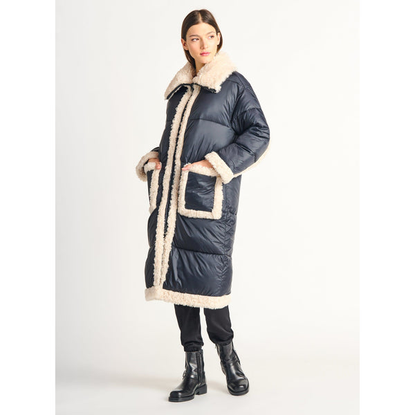 Black Puffer Jacket with Sherpa Edging