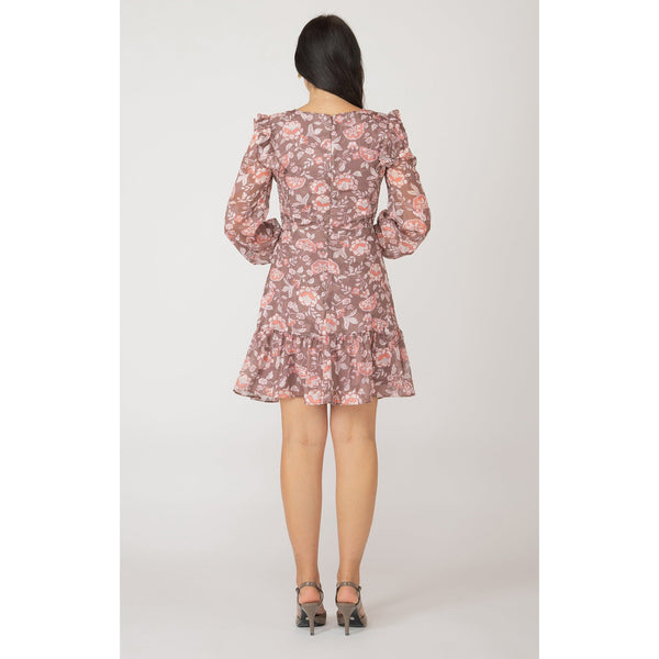 Twist Front Brown/ Pink Floral Dress