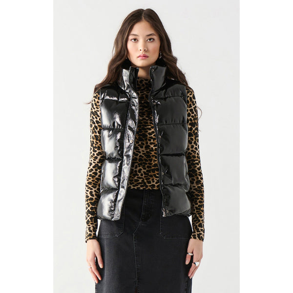 Black Pleather Puffer Vest