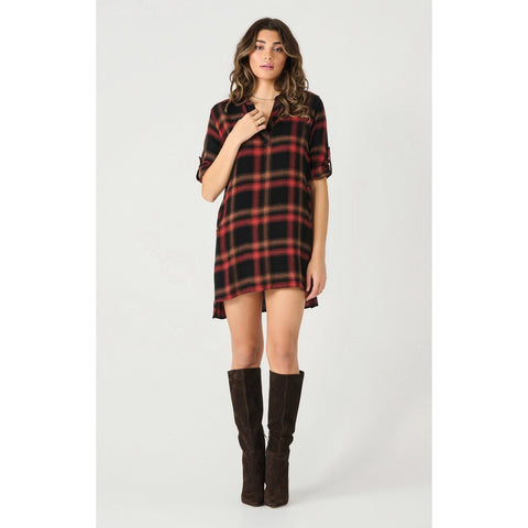 Rust Plaid Shirt Dress