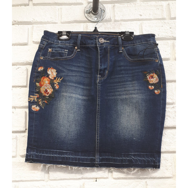 Denim Floral Skirt - Karmas Boutique YEG